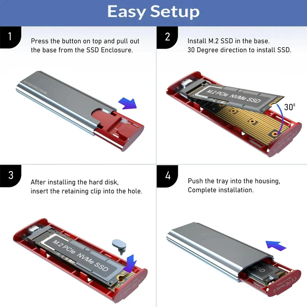 M2 SSD Case M.2 NVMe SATA SSD Enclosure Adapter 10Gbps USB 3.2 Gen2 USB C External Enclosure Supports M and B and B&M Keys