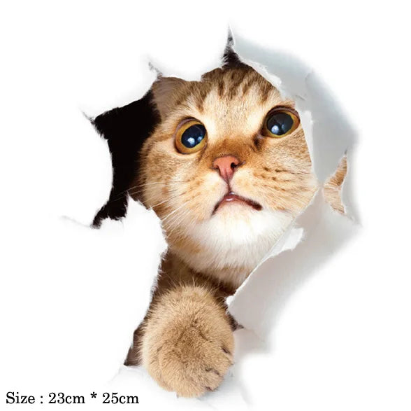 Cute Cats Wall Sticker Hole View Vivid Dogs Bathroom 3D Toilet Stickers For Home Decoration Animals Decals Self-adhesive Poster