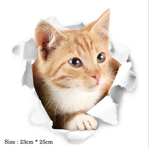 Cute Cats Wall Sticker Hole View Vivid Dogs Bathroom 3D Toilet Stickers For Home Decoration Animals Decals Self-adhesive Poster