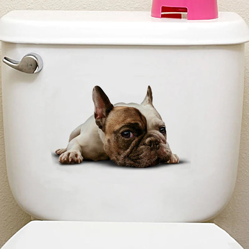 Cute Cats Wall Sticker Hole View Vivid Dogs Bathroom 3D Toilet Stickers For Home Decoration Animals Decals Self-adhesive Poster