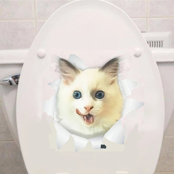 Cute Cats Wall Sticker Hole View Vivid Dogs Bathroom 3D Toilet Stickers For Home Decoration Animals Decals Self-adhesive Poster