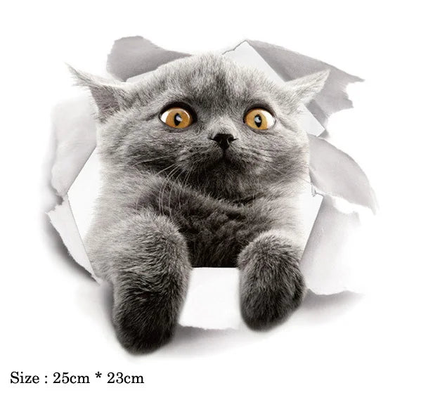Cute Cats Wall Sticker Hole View Vivid Dogs Bathroom 3D Toilet Stickers For Home Decoration Animals Decals Self-adhesive Poster