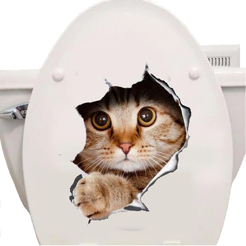Cute Cats Wall Sticker Hole View Vivid Dogs Bathroom 3D Toilet Stickers For Home Decoration Animals Decals Self-adhesive Poster