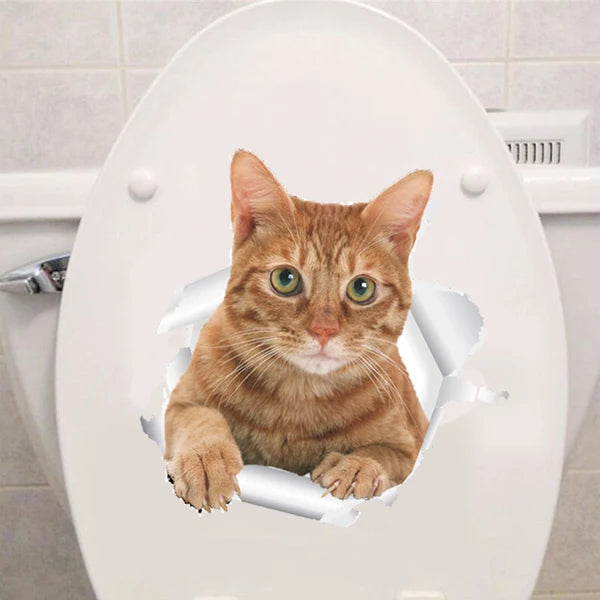 Cute Cats Wall Sticker Hole View Vivid Dogs Bathroom 3D Toilet Stickers For Home Decoration Animals Decals Self-adhesive Poster