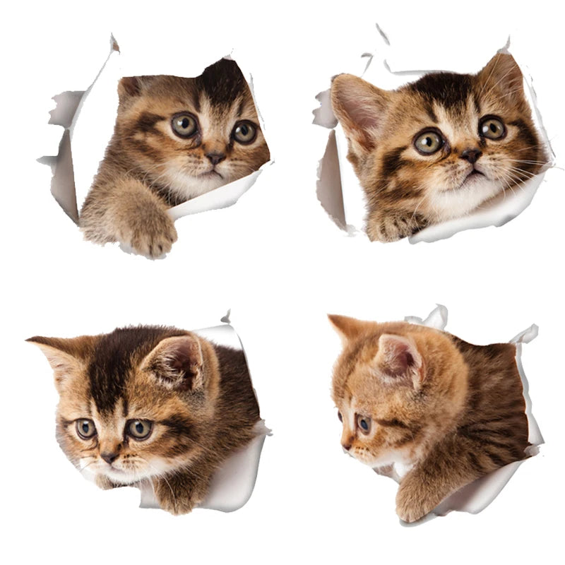 Cute Cats Wall Sticker Hole View Vivid Dogs Bathroom 3D Toilet Stickers For Home Decoration Animals Decals Self-adhesive Poster