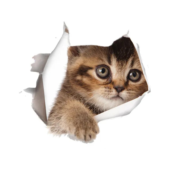 Cute Cats Wall Sticker Hole View Vivid Dogs Bathroom 3D Toilet Stickers For Home Decoration Animals Decals Self-adhesive Poster