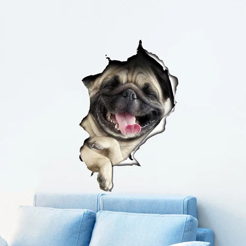 Cute Cats Wall Sticker Hole View Vivid Dogs Bathroom 3D Toilet Stickers For Home Decoration Animals Decals Self-adhesive Poster