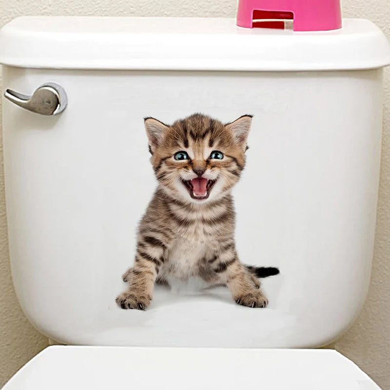 Cute Cats Wall Sticker Hole View Vivid Dogs Bathroom 3D Toilet Stickers For Home Decoration Animals Decals Self-adhesive Poster