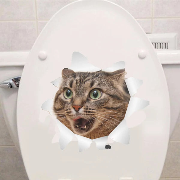 Cute Cats Wall Sticker Hole View Vivid Dogs Bathroom 3D Toilet Stickers For Home Decoration Animals Decals Self-adhesive Poster