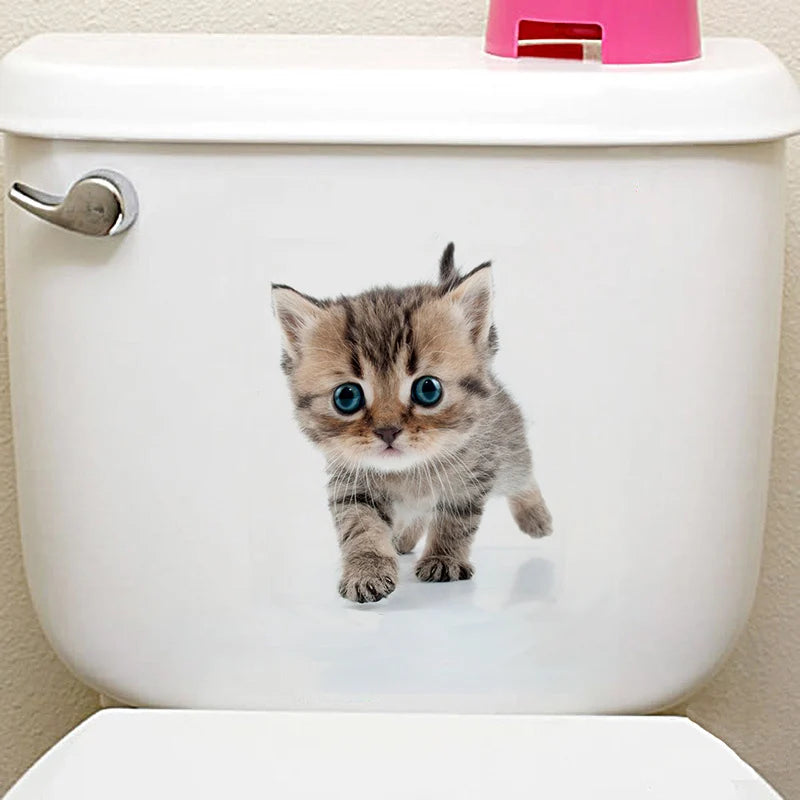 Cute Cats Wall Sticker Hole View Vivid Dogs Bathroom 3D Toilet Stickers For Home Decoration Animals Decals Self-adhesive Poster