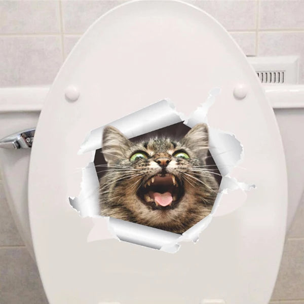 Cute Cats Wall Sticker Hole View Vivid Dogs Bathroom 3D Toilet Stickers For Home Decoration Animals Decals Self-adhesive Poster