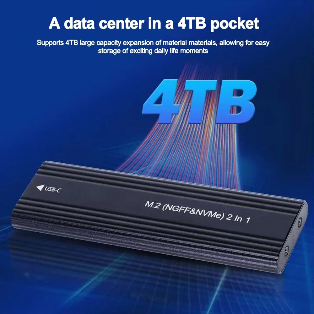 NVME M.2 Solid State Drive External Enclosure 2230/2242/2260/2280 M.2 to USB C 10Gbps SSD Aluminum Case Type A+C for M/M+B Key
