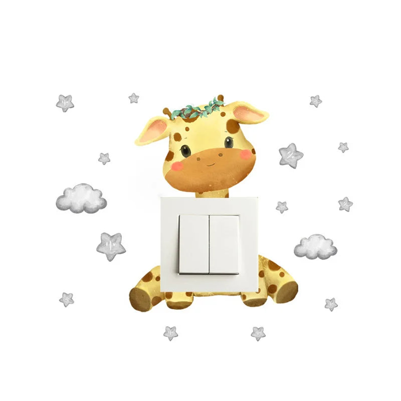 Cute Giraffe Bear Elephant Star Switch Sticker Kid Baby Bedroom Decoration Self-adhesive Home Decor Wallpaper Child Wall Decals