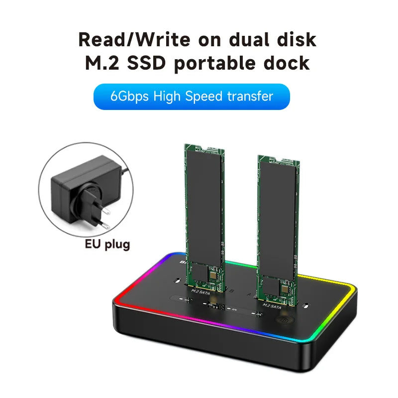 Blueendless offline clone Dual Protocol m.2 ssd case Ssd Docking Station Type C 10Gbps for PCIe NVME or sata 2 bay SSD enclosure