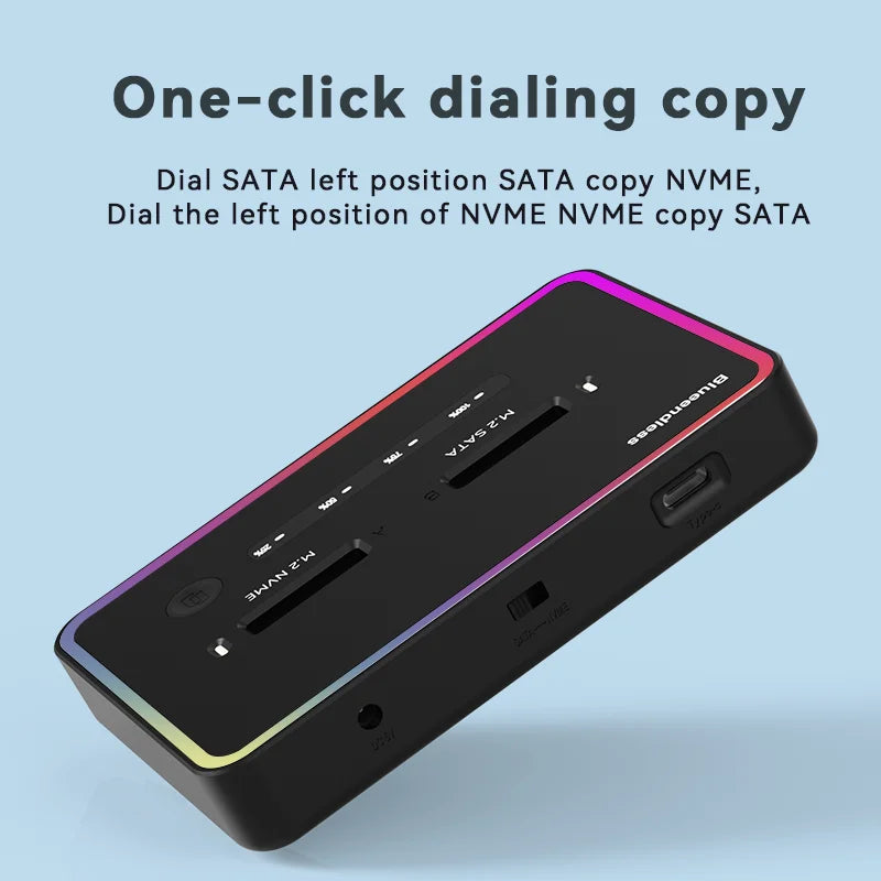 Blueendless offline clone Dual Protocol m.2 ssd case Ssd Docking Station Type C 10Gbps for PCIe NVME or sata 2 bay SSD enclosure