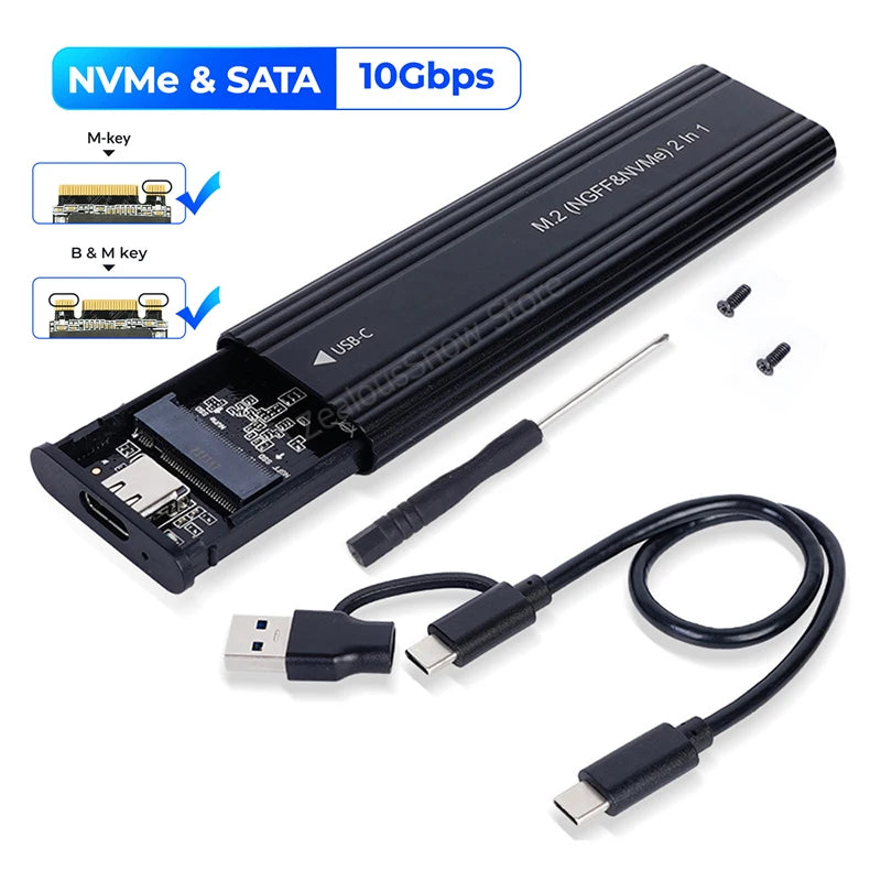 NVME M.2 Solid State Drive External Enclosure 2230/2242/2260/2280 M.2 to USB C 10Gbps SSD Aluminum Case Type A+C for M/M+B Key