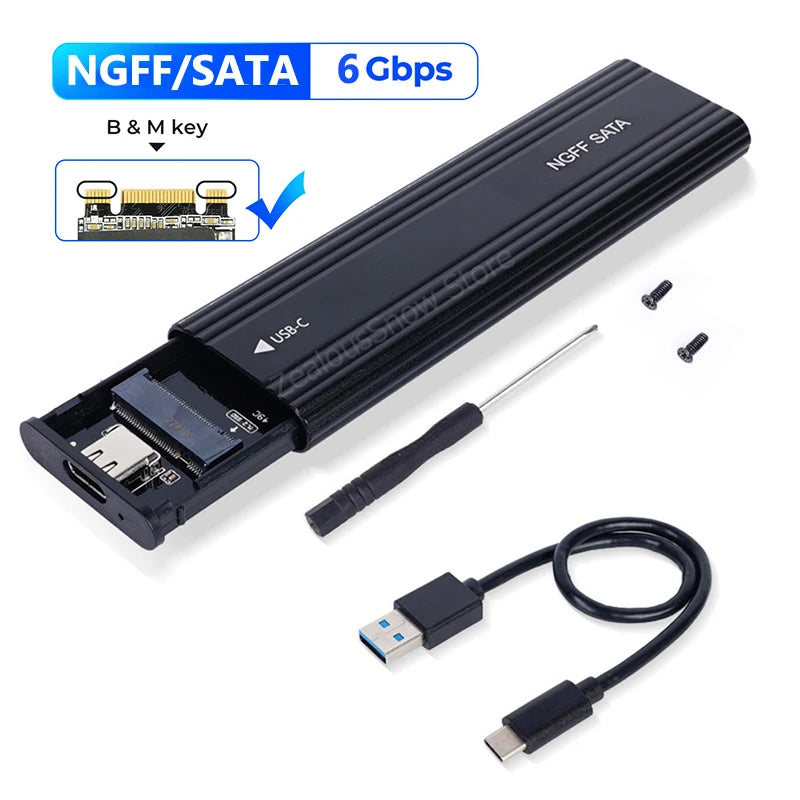 NVME M.2 Solid State Drive External Enclosure 2230/2242/2260/2280 M.2 to USB C 10Gbps SSD Aluminum Case Type A+C for M/M+B Key