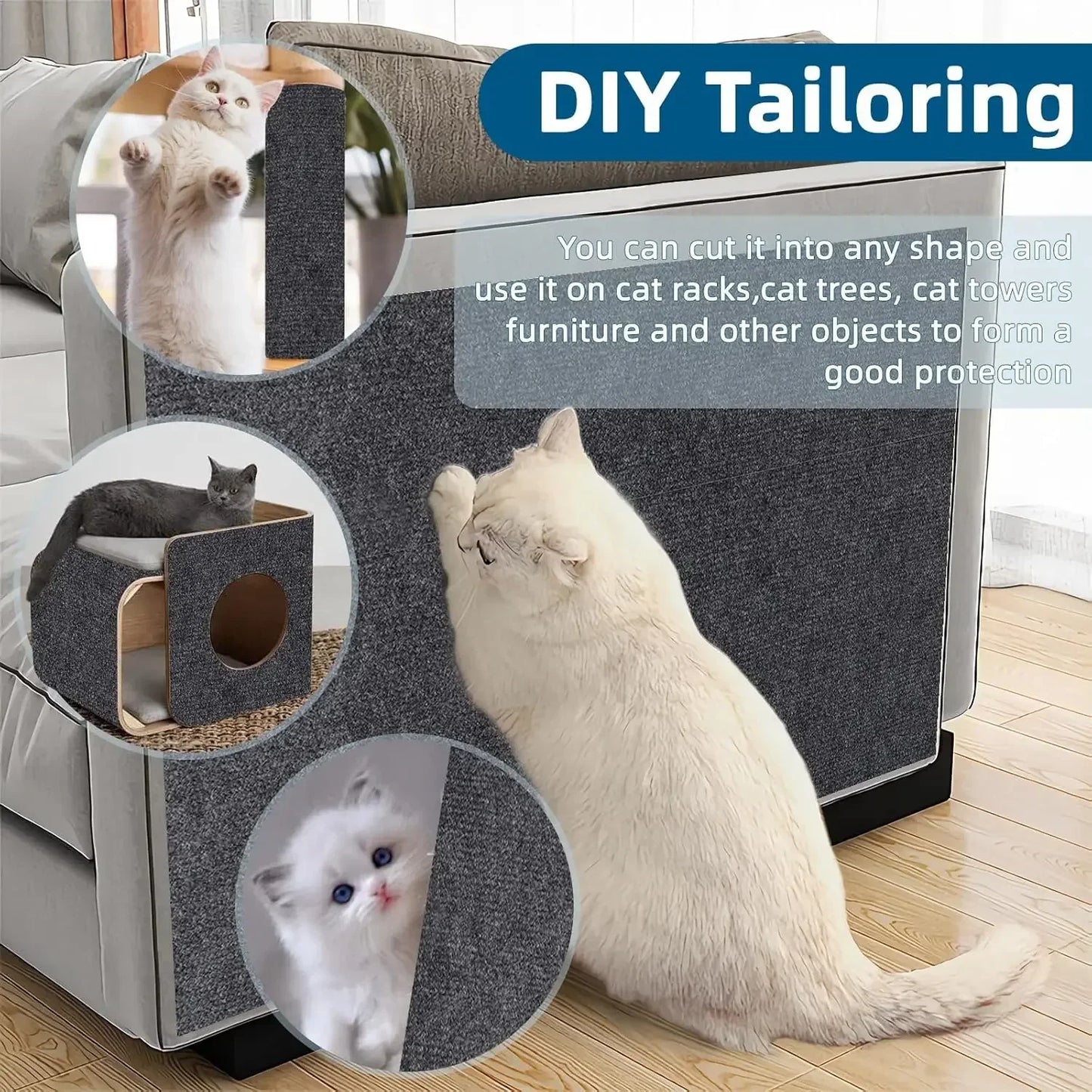 Trimmable Cat Scratching Mat Cat Scratcher Sofa Tape Scratching Post Self-adhesive Carpet Cats Scratch Board Cat Accessories