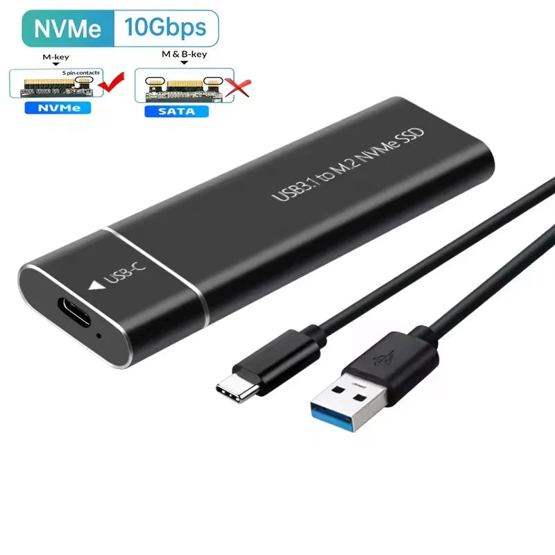 M2 SSD Case M.2 NVMe SATA SSD Enclosure Adapter 10Gbps USB 3.2 Gen2 USB C External Enclosure Supports M and B and B&M Keys