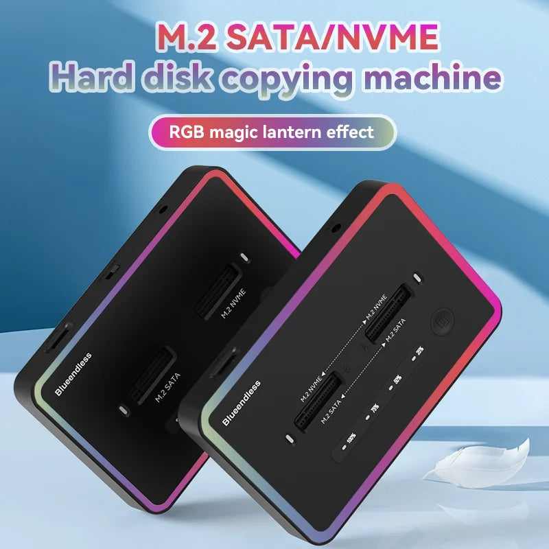 Blueendless offline clone Dual Protocol m.2 ssd case Ssd Docking Station Type C 10Gbps for PCIe NVME or sata 2 bay SSD enclosure