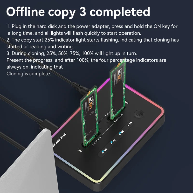 Blueendless offline clone Dual Protocol m.2 ssd case Ssd Docking Station Type C 10Gbps for PCIe NVME or sata 2 bay SSD enclosure
